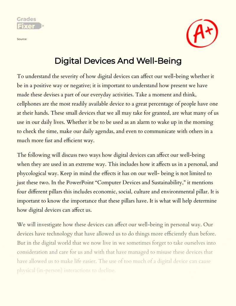 Digital Devices and Well-being Essay