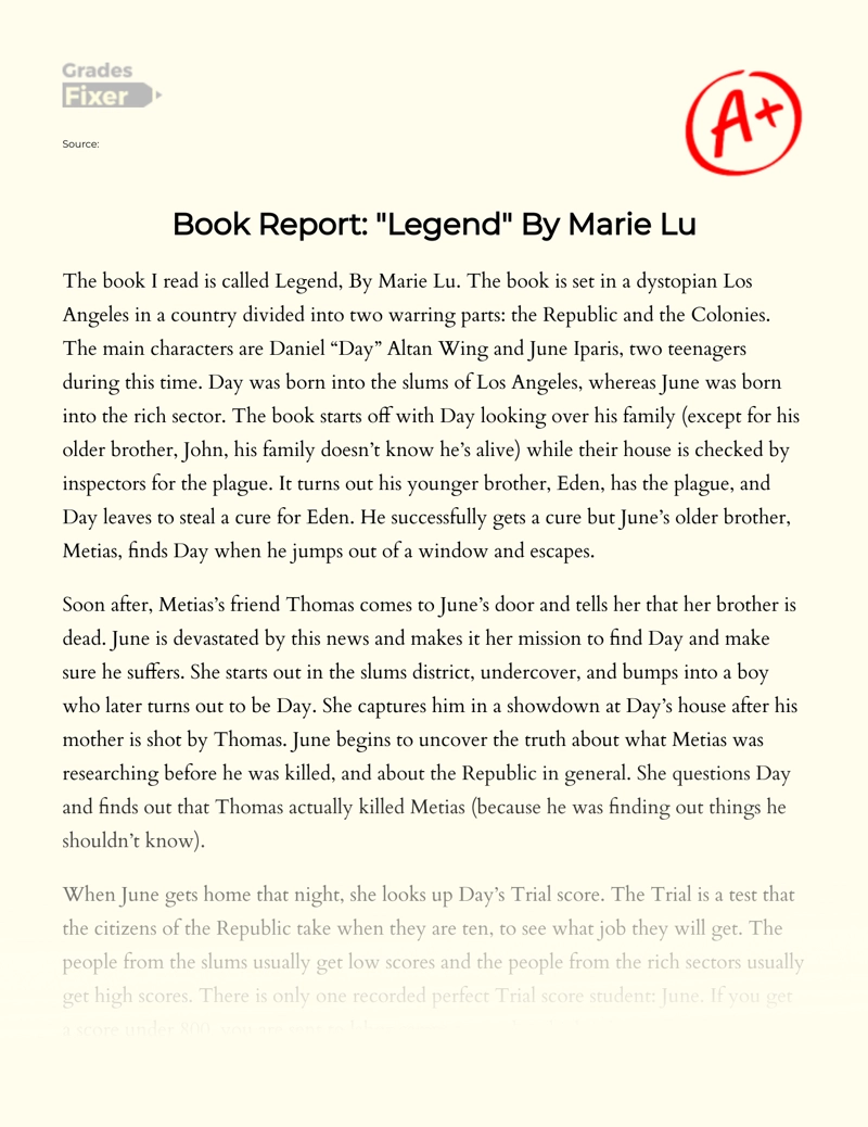 Book Report: "Legend" by Marie Lu Essay