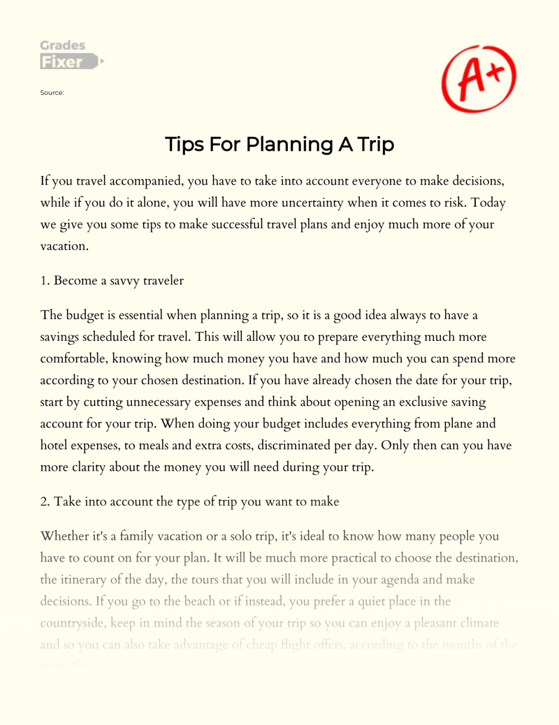 Tips for Planning a Trip Essay