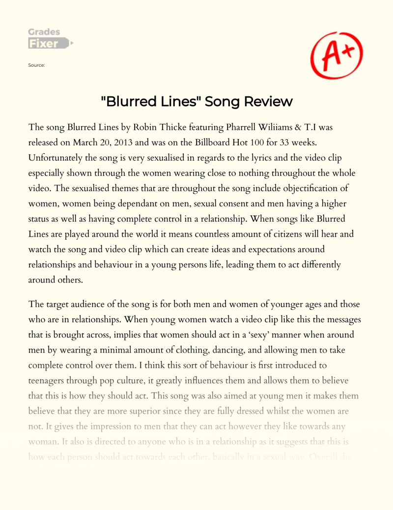 "Blurred Lines" Song Review Essay