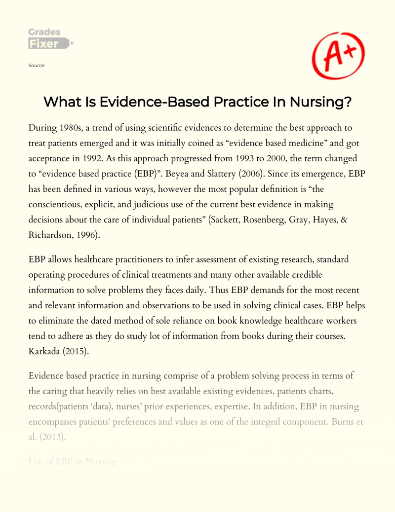 Analysis of Evidence-based Practice in Nursing Essay
