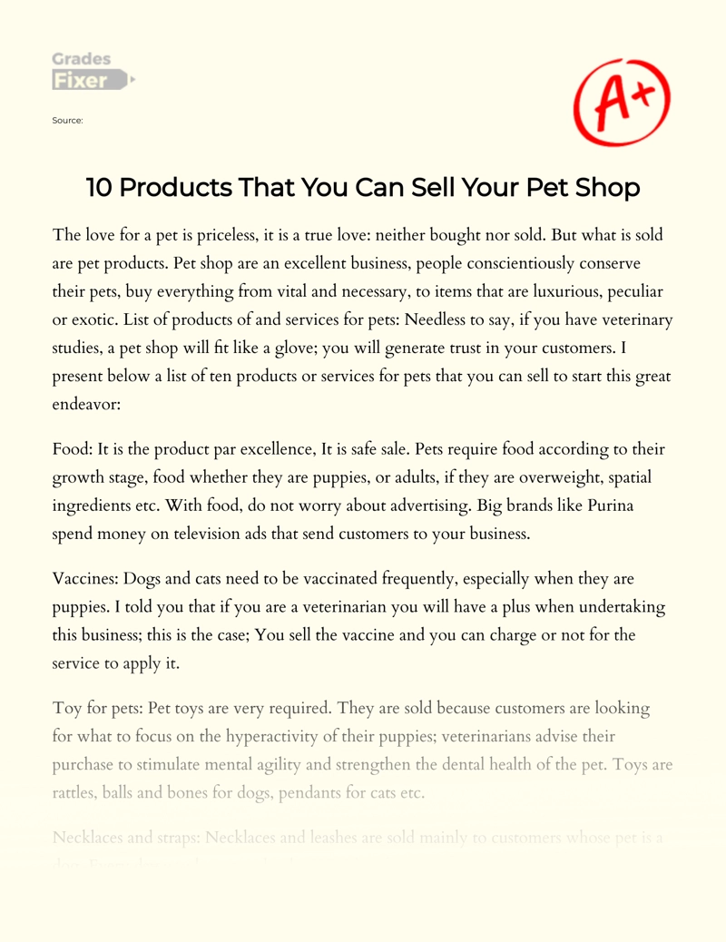 10 Products that You Can Sell Your Pet Shop Essay