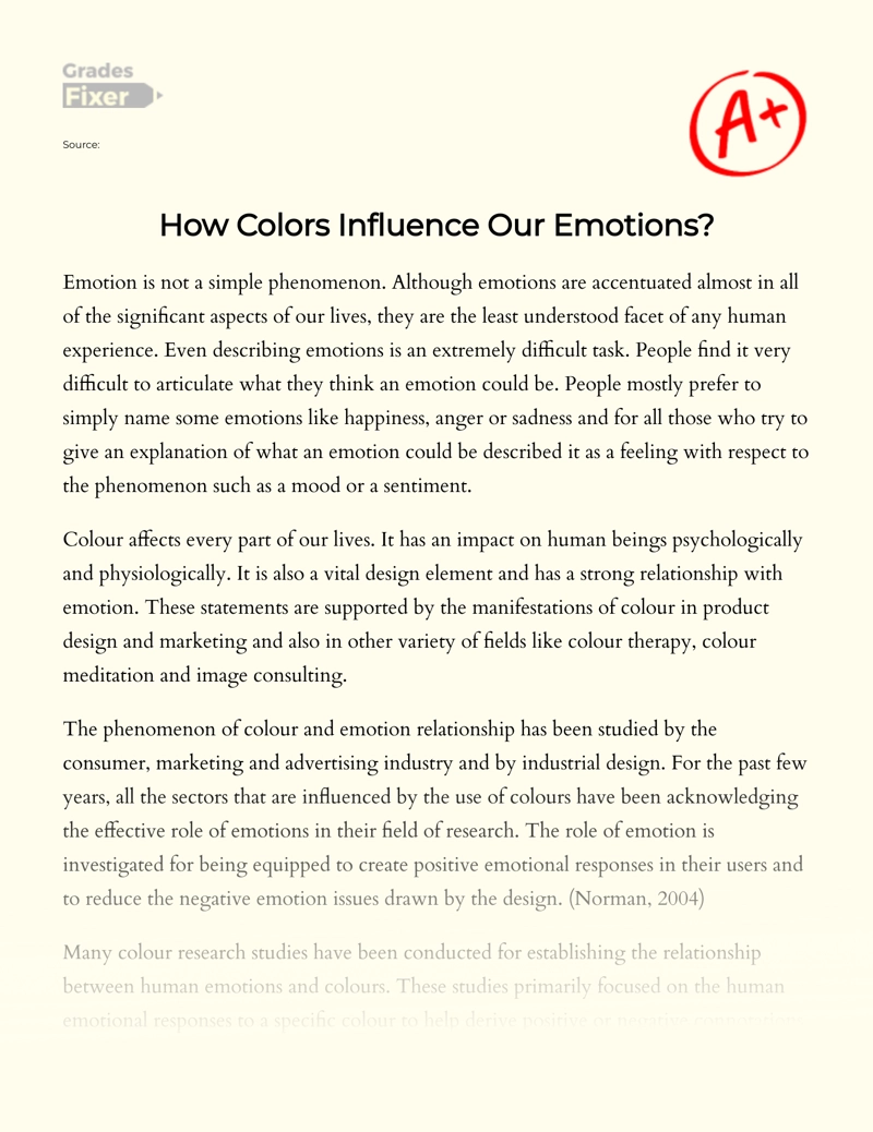 The Influence of Colors on Our Emotions Essay