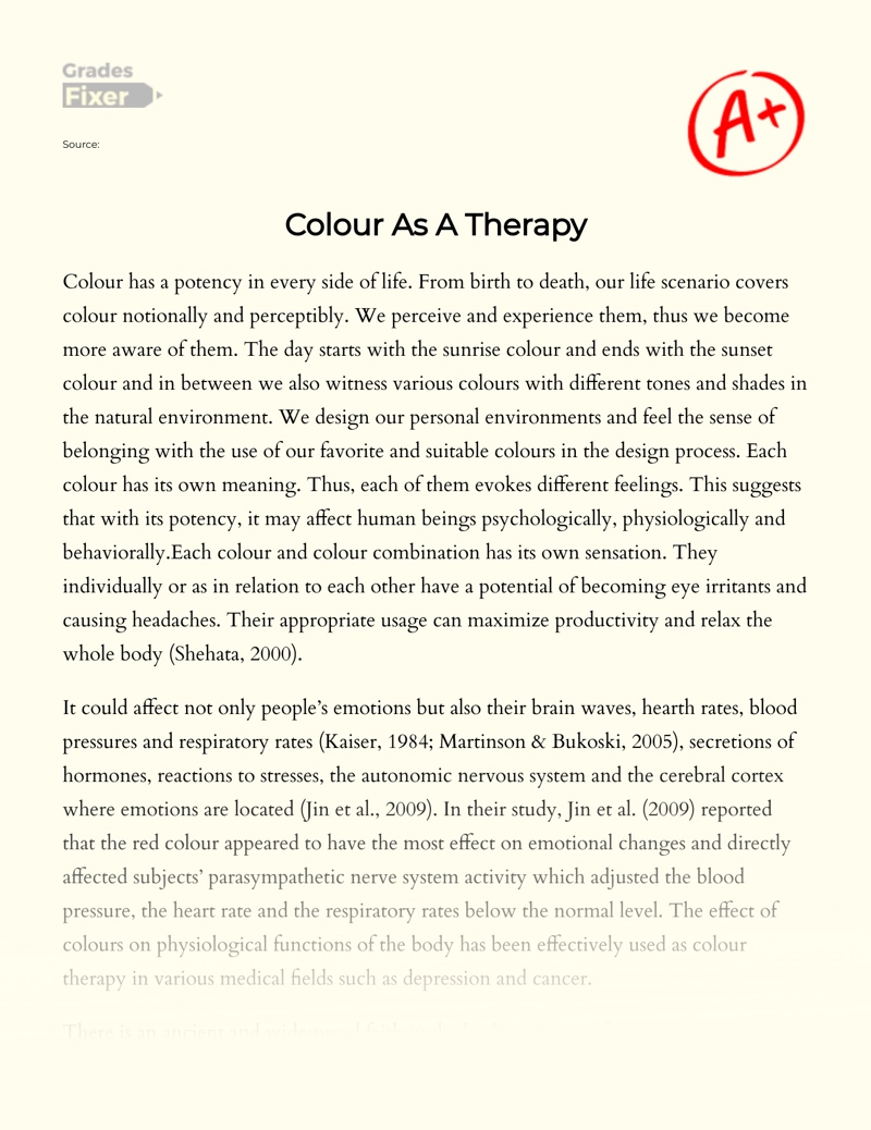 Art Therapy: The Healing Power of Colour Essay