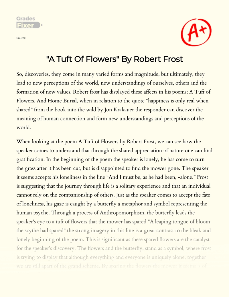 "A Tuft of Flowers" by Robert Frost Essay