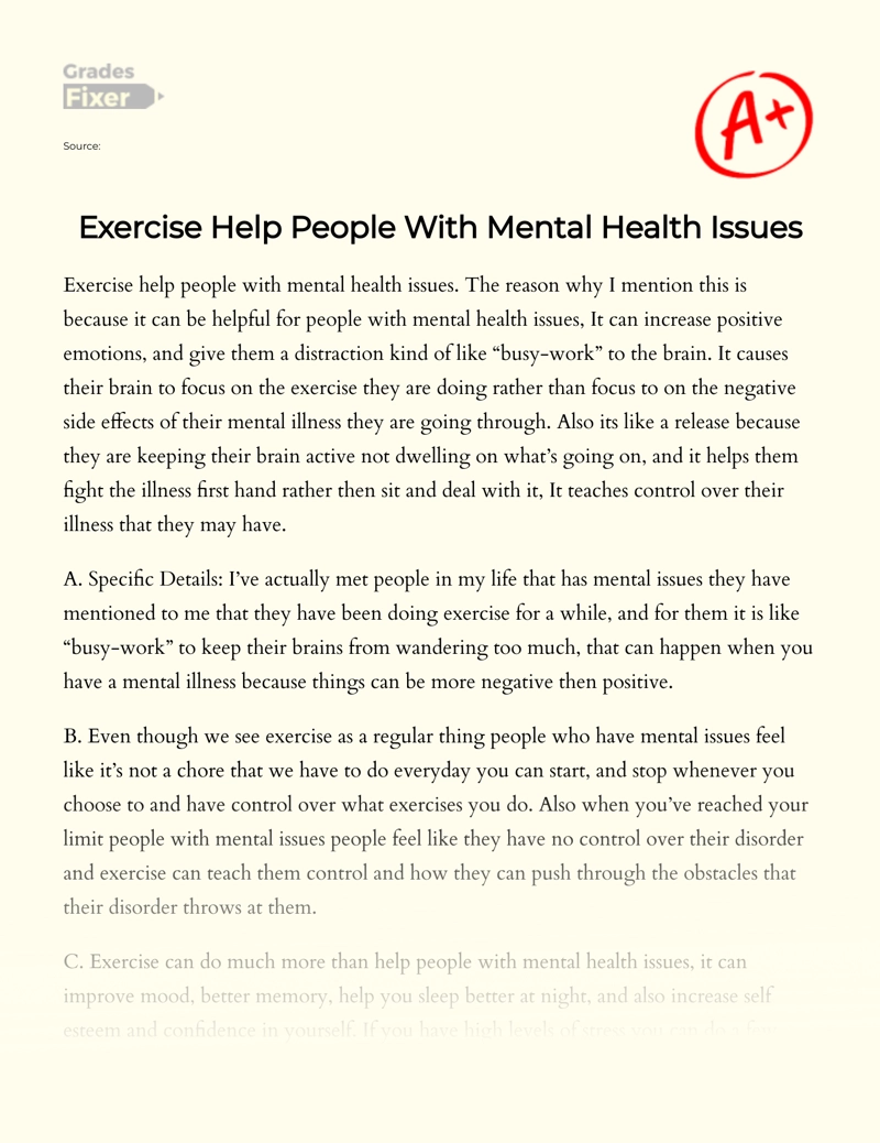 Exercise Help People with Mental Health Issues Essay