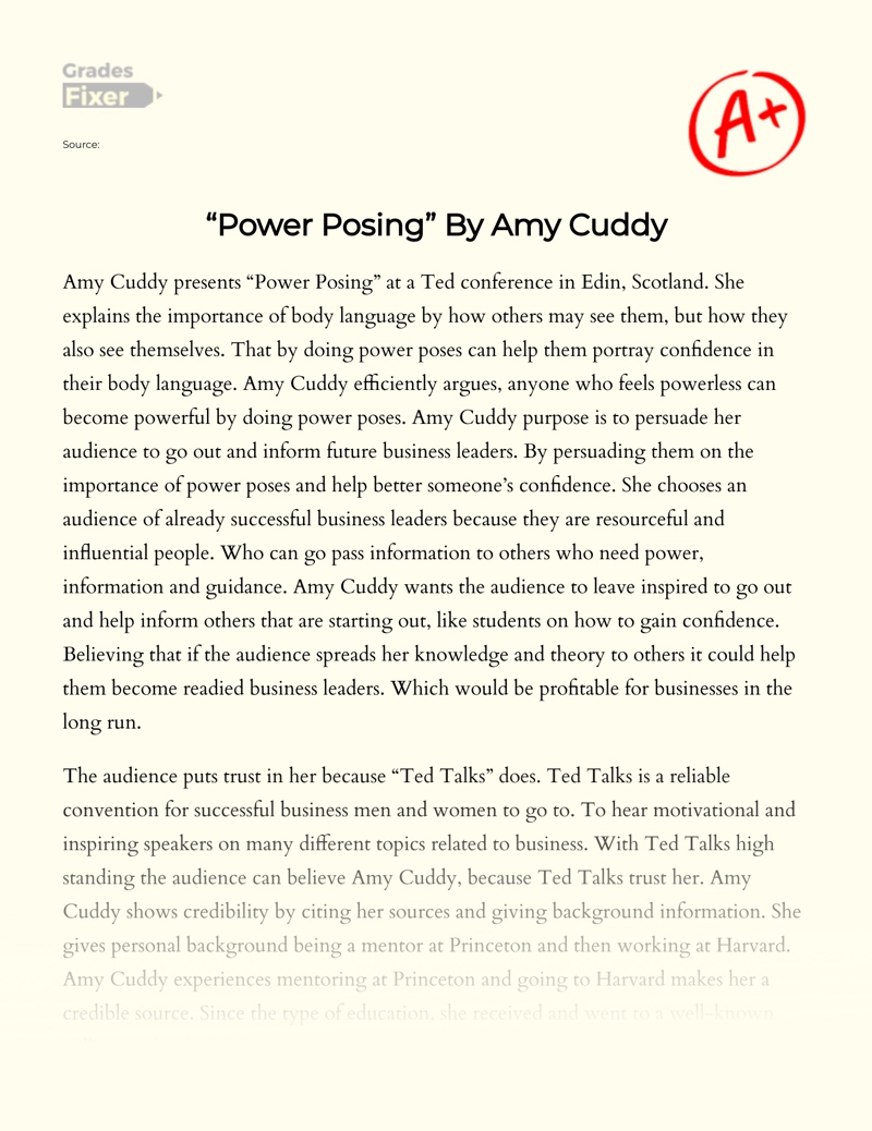 "Power Posing" by Amy Cuddy Essay