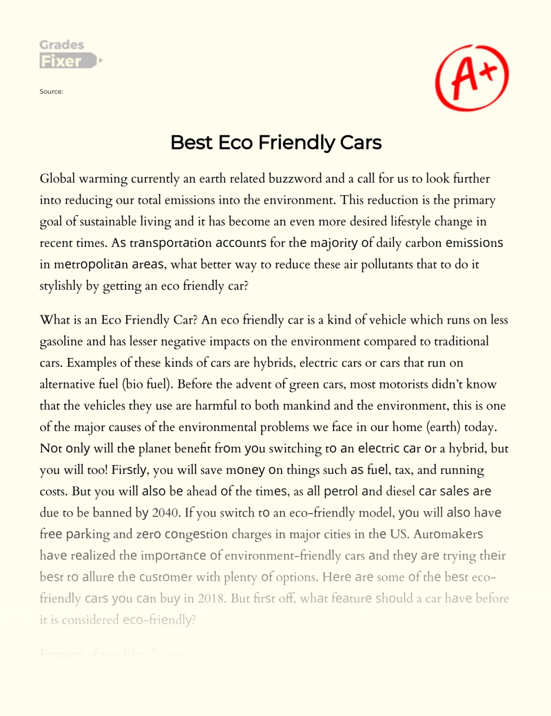 Best Eco Friendly Cars essay