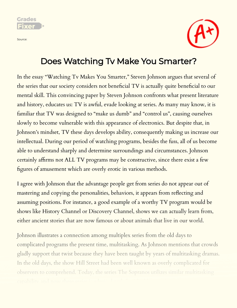 Research of Whether Watching Tv Makes You Smarter Essay