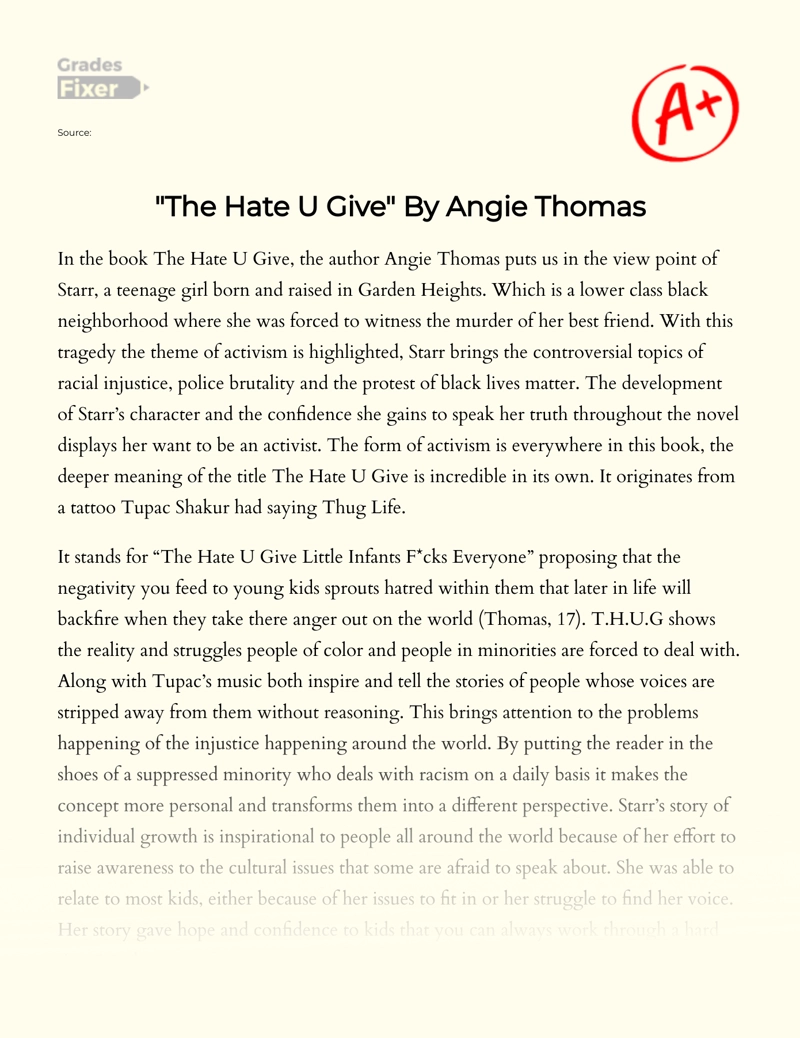  "The Hate U Give": Analysis of The Theme of Activism Essay