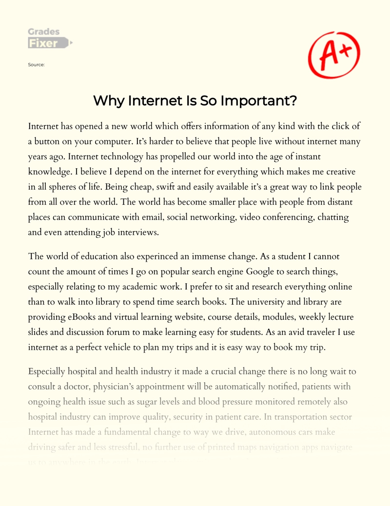 The Importance of The Internet in The World essay