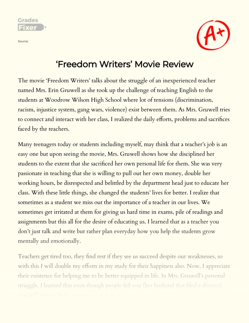 Depiction of Daily Efforts and Problems Faced by The Teachers in "Freedom Writers" Essay