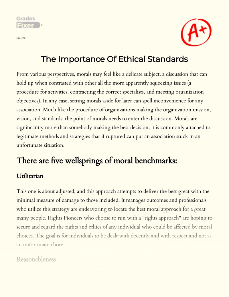 The Importance of Ethical Standards essay