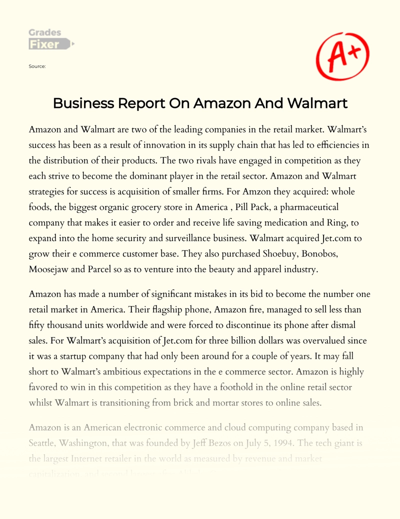 Business Report on Amazon and Walmart essay