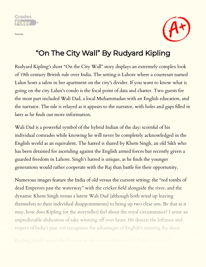 "On The City Wall" by Rudyard Kipling Essay