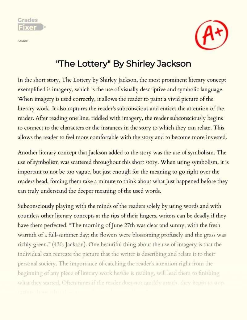 "The Lottery" by Shirley Jackson Essay