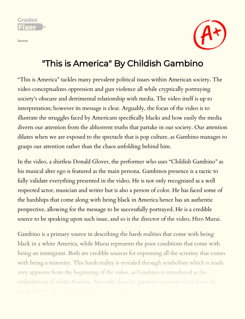 "This is America": an Analysis of Childish Gambino's Song Essay