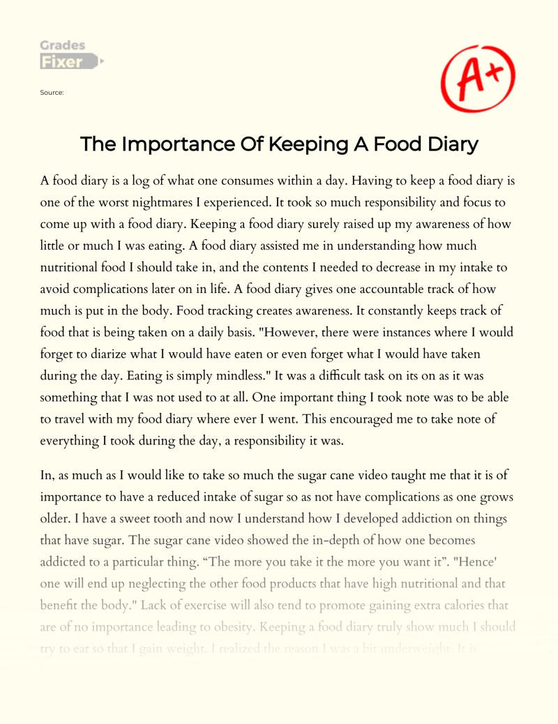 food diary analysis essay