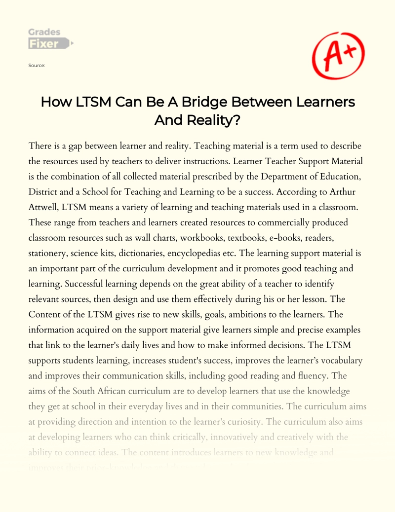 How Ltsm Can Be a Bridge Between Learners and Reality Essay