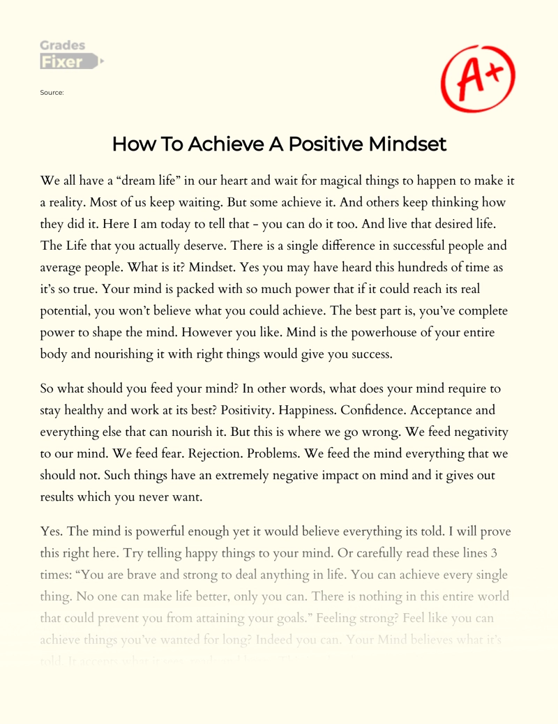 How to Think Positive and Have an Optimistic Mindset essay