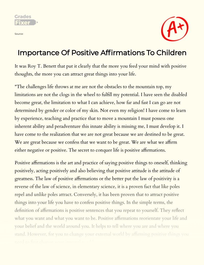 Importance of Positive Affirmations to Children essay