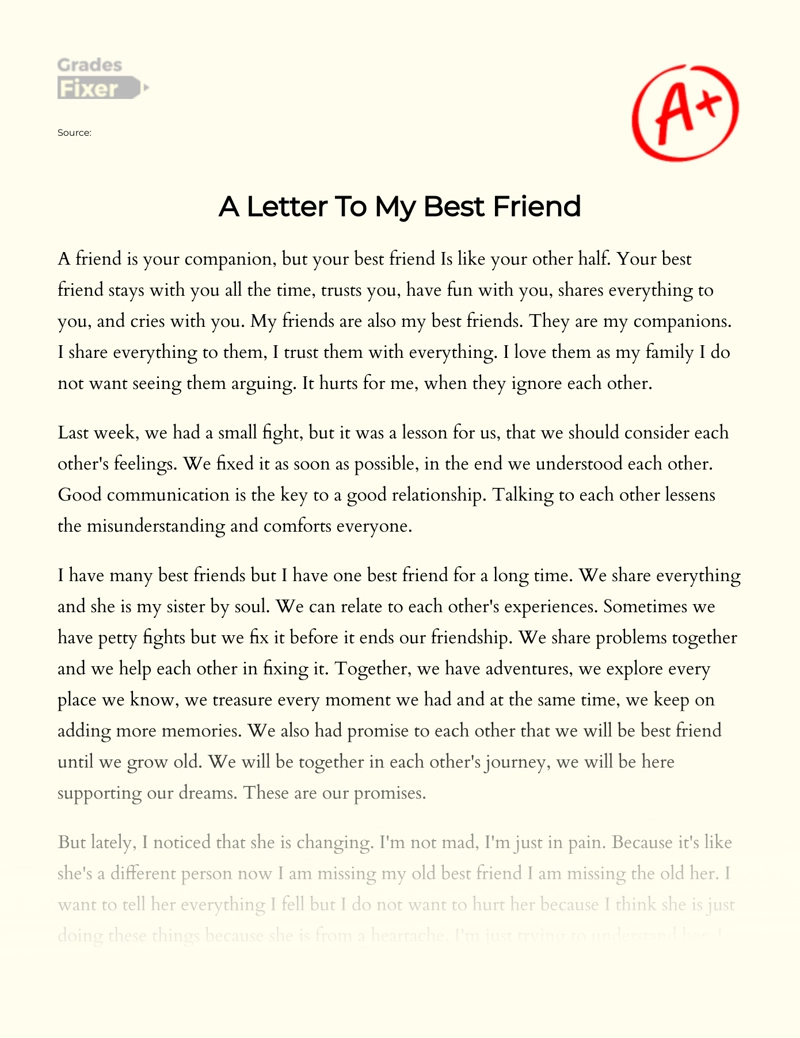 A Letter to My Best Friend essay
