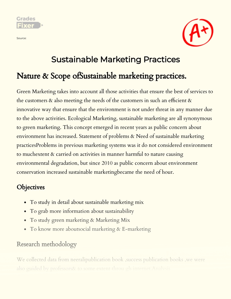 Sustainable Marketing Practices Essay