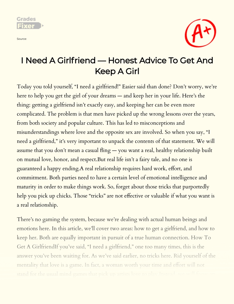 I Need a Girlfriend — Honest Advice to Get and Keep a Girl Essay