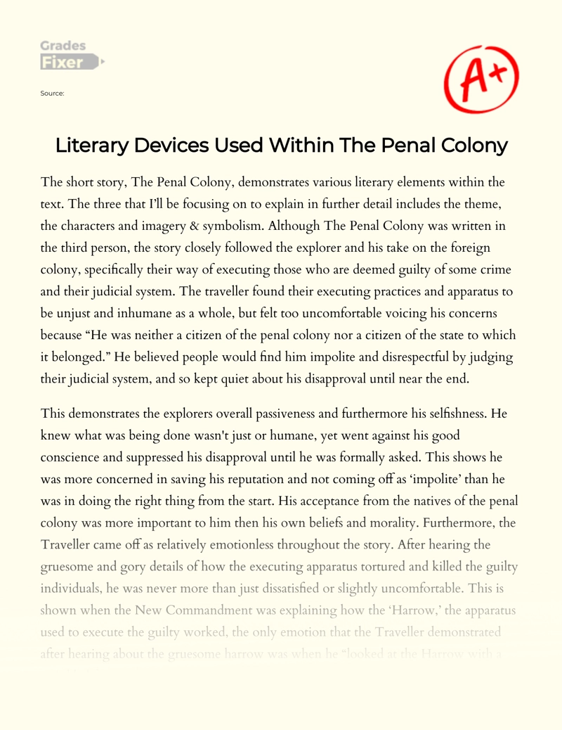 Literary Devices Used Within The Penal Colony essay
