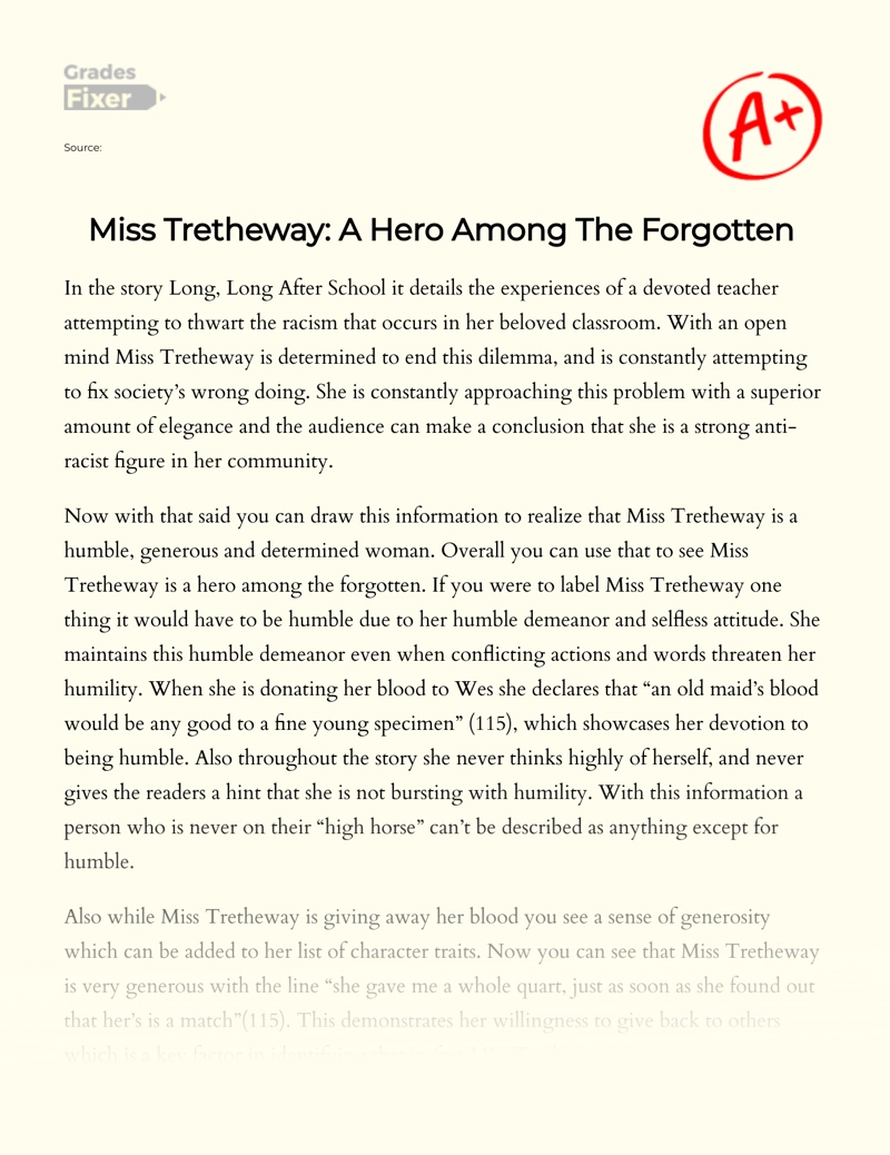 Miss Tretheway: a Hero Among The Forgotten  Essay