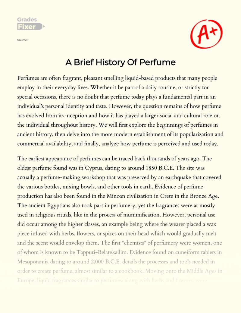 A Brief History of Perfume Essay