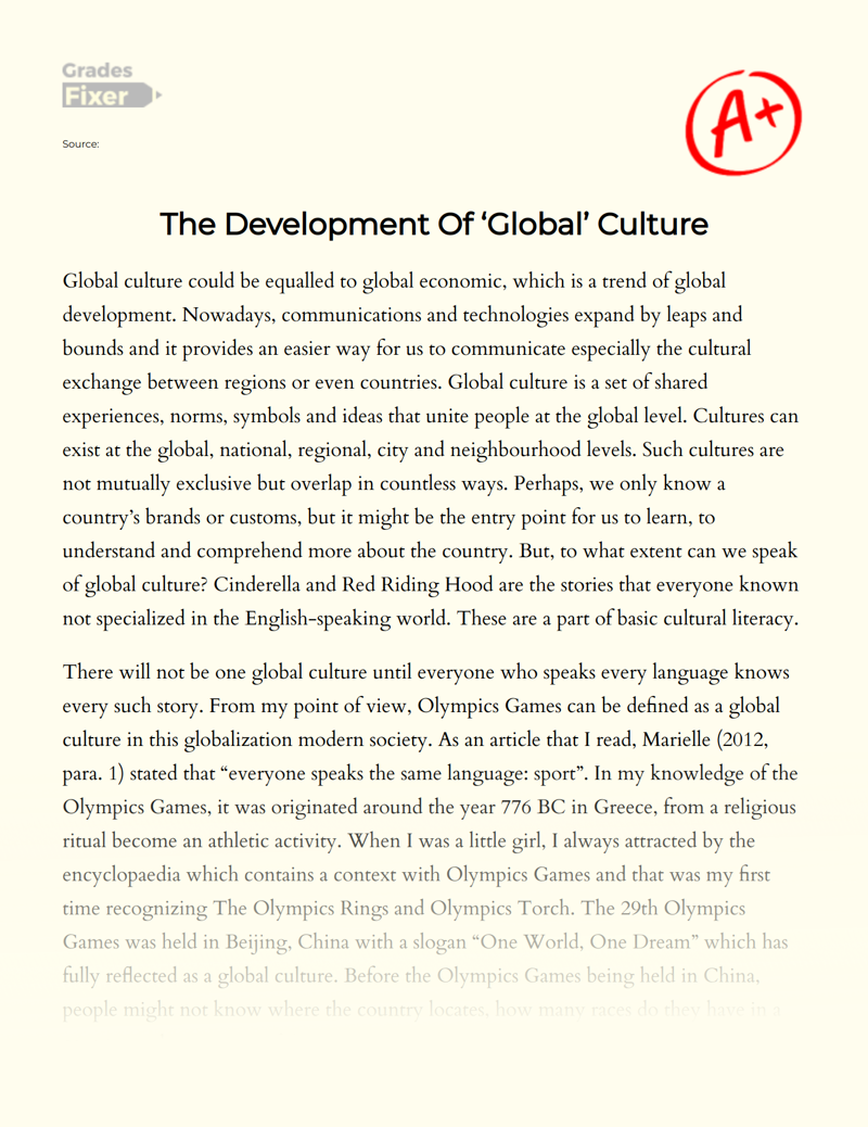 The Development of ‘global’ Culture Essay
