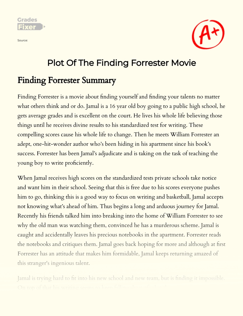 The Movie Finding Forrester: Summary Essay