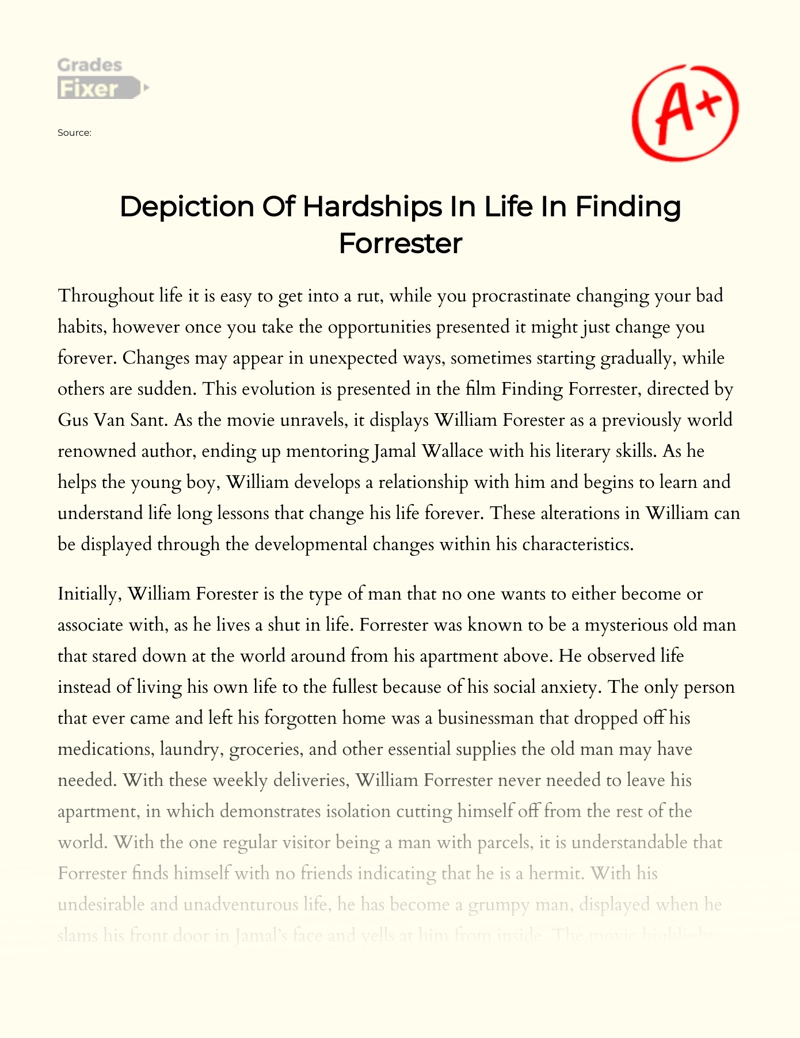 Depiction of Hardships in Life in Finding Forrester Essay