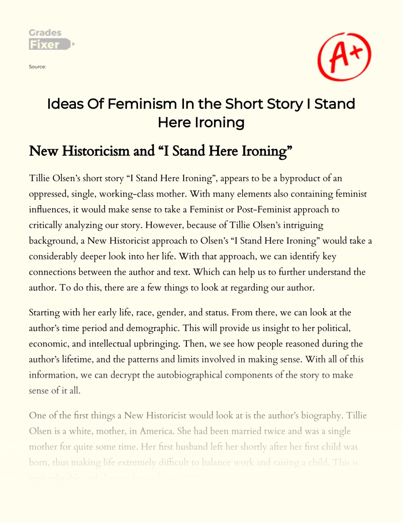 Ideas of Feminism in Tillie Olsen’s "I Stand Here Ironing" Essay