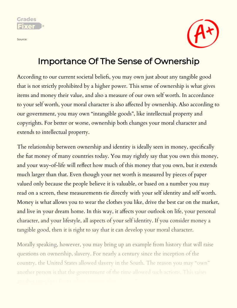 Importance of The Sense of Ownership Essay