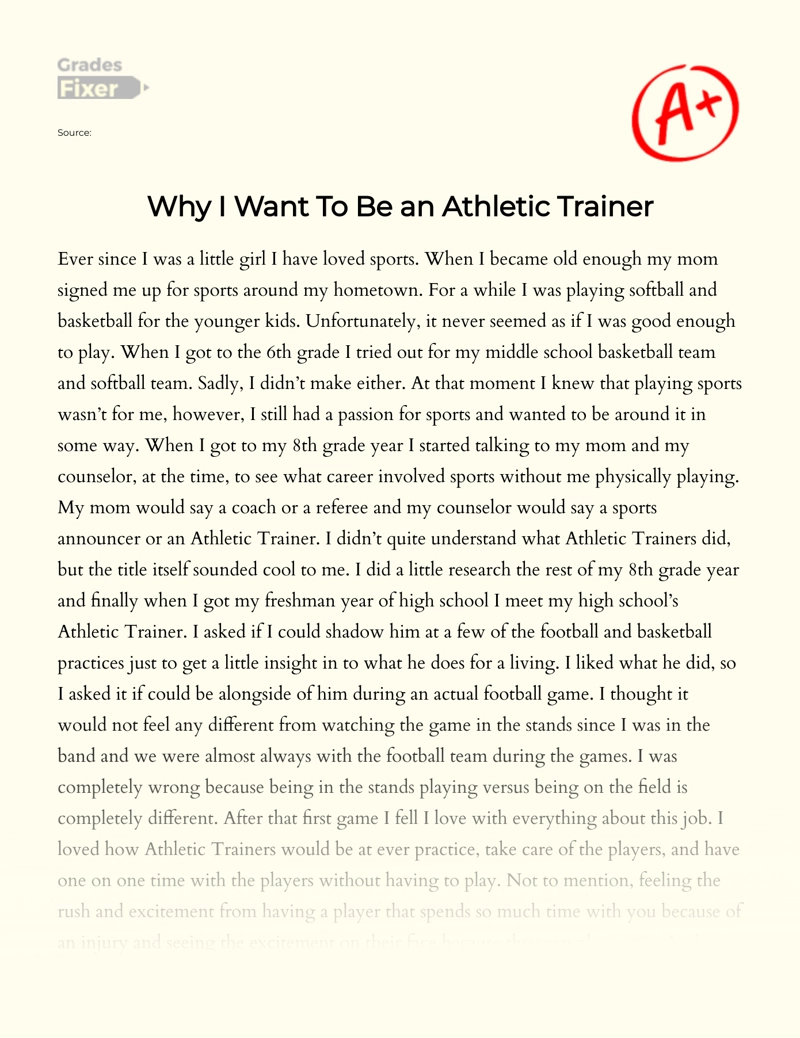 Why I Want to Be an Athletic Trainer: Essay Essay