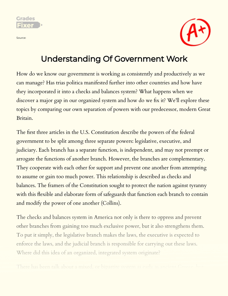 Understanding of Government Work Essay