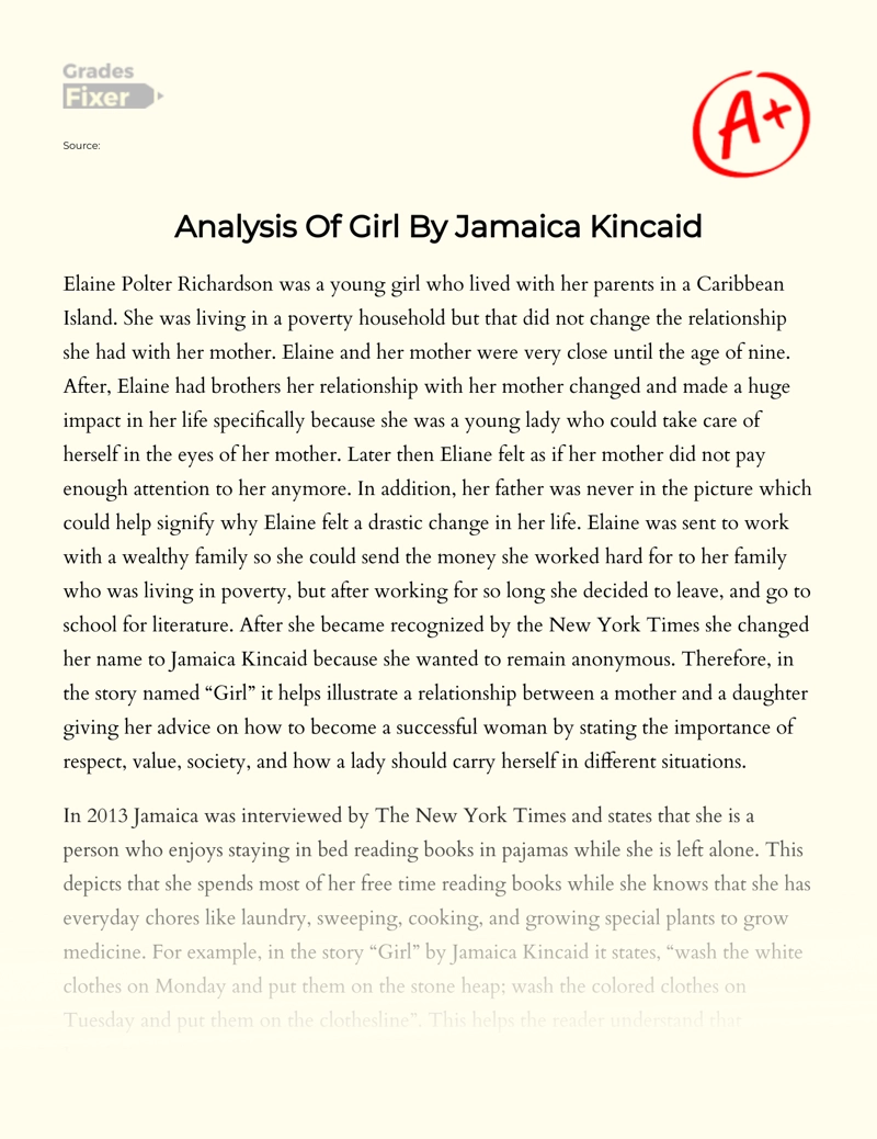 literary analysis on girl by jamaica kincaid