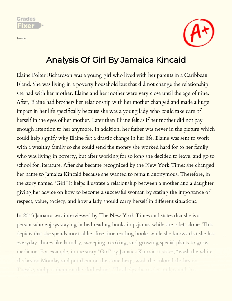 Analysis of Girl by Jamaica Kincaid Essay