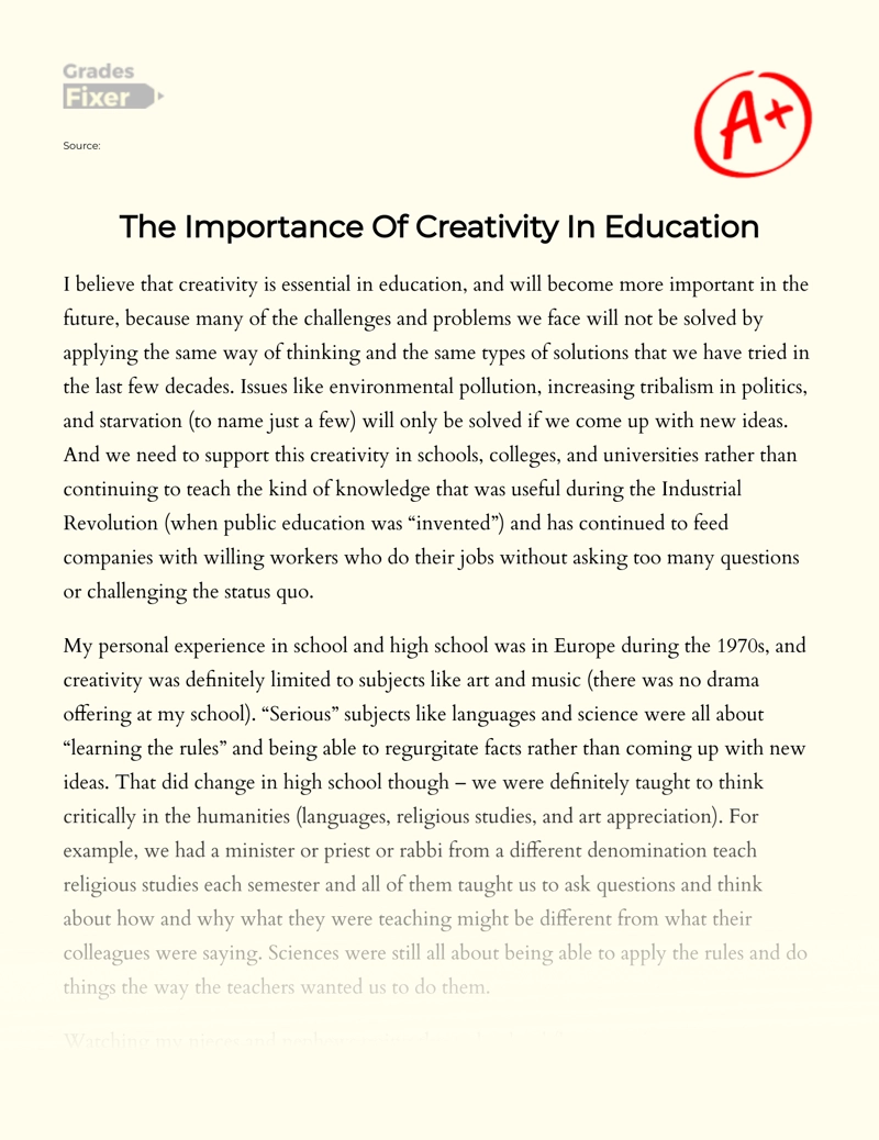 The Importance of Creativity in Education essay
