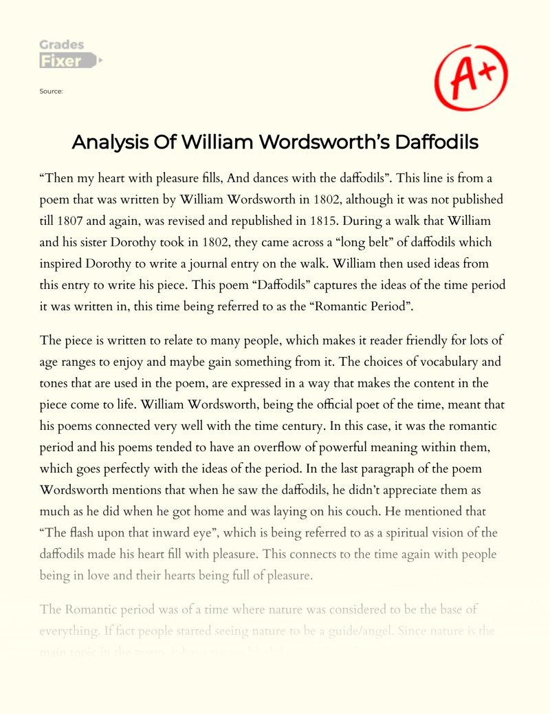Analysis of William Wordsworth’s Daffodils essay