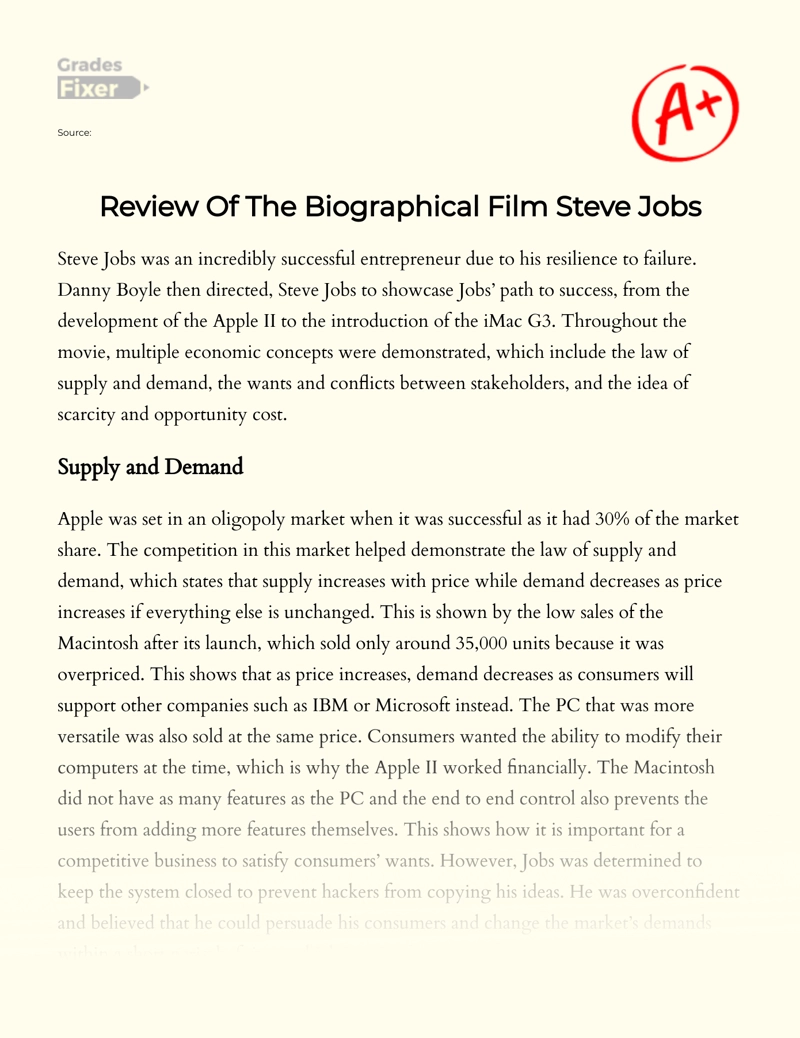 Review of The Biographical Film Steve Jobs essay