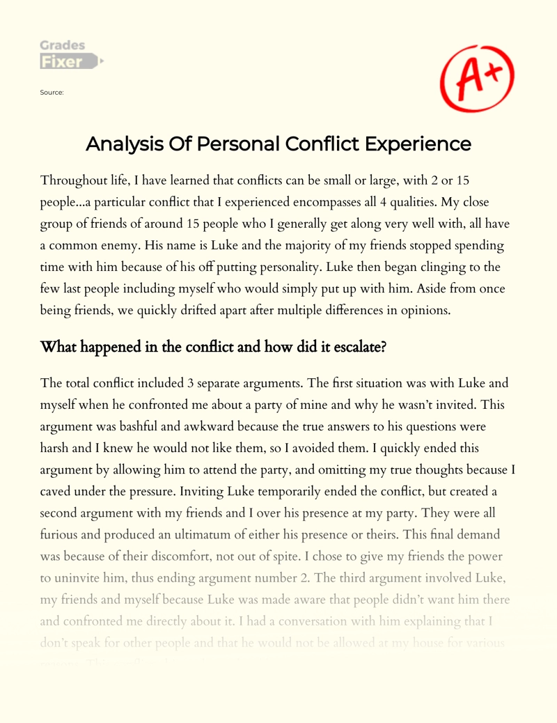 Analysis of Personal Conflict Experience Essay