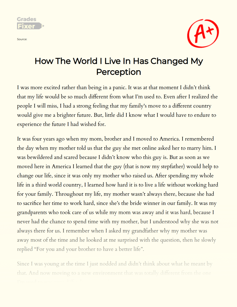 How The World I Live in Has Changed My Perception Essay