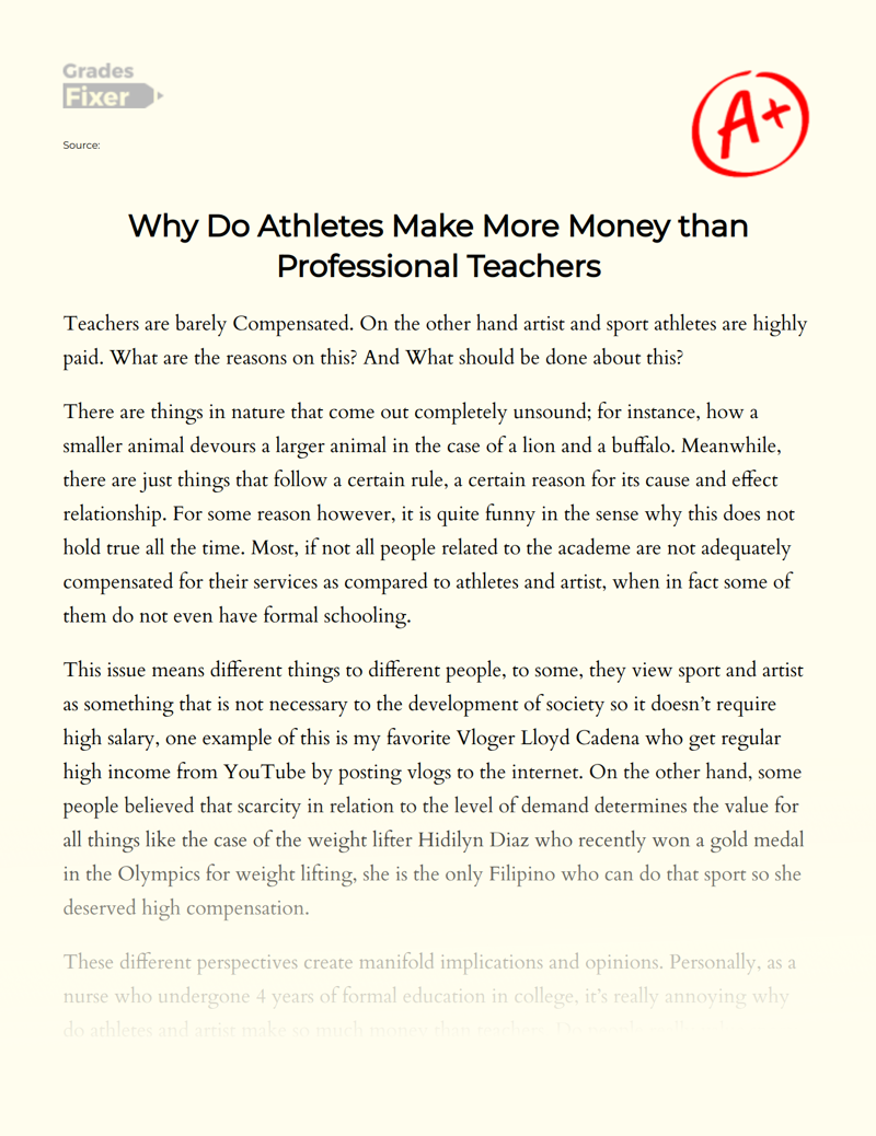 Why Do Athletes Make More Money than Professional Teachers Essay