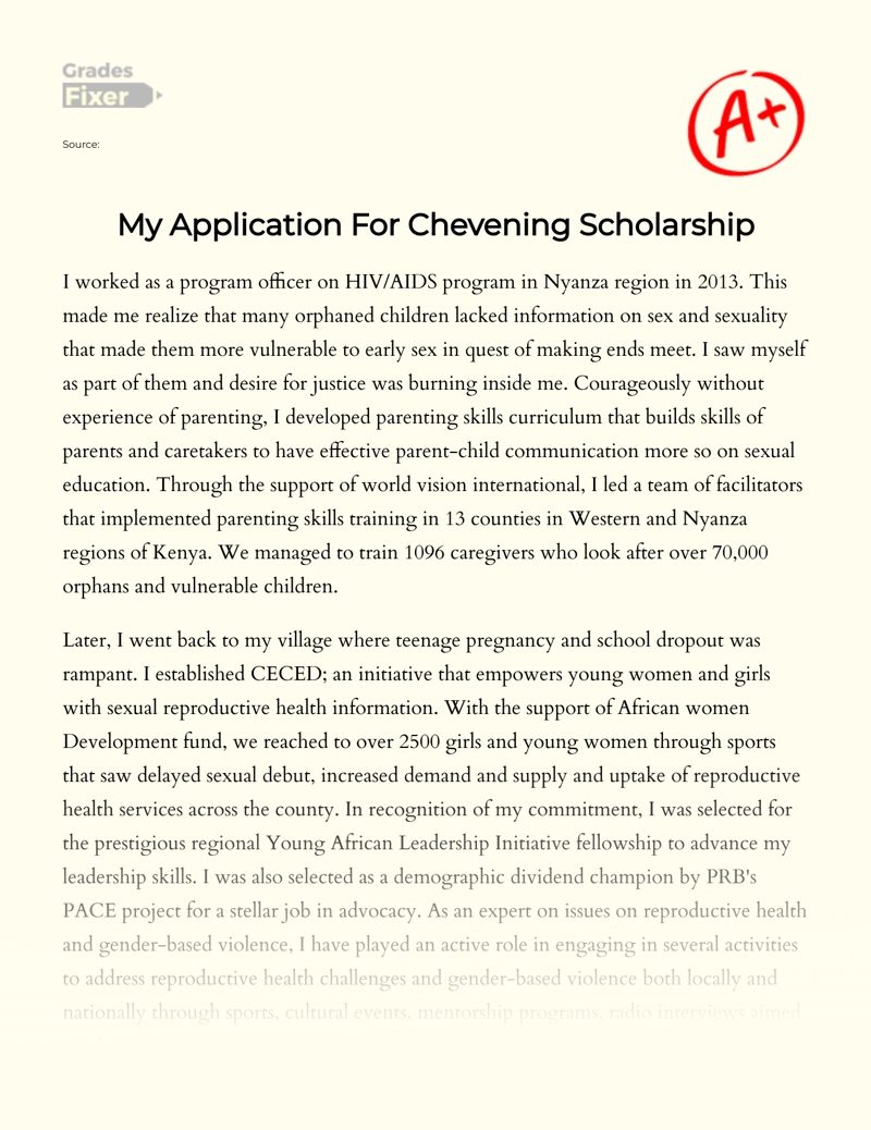 My Application for Chevening Scholarship  Essay
