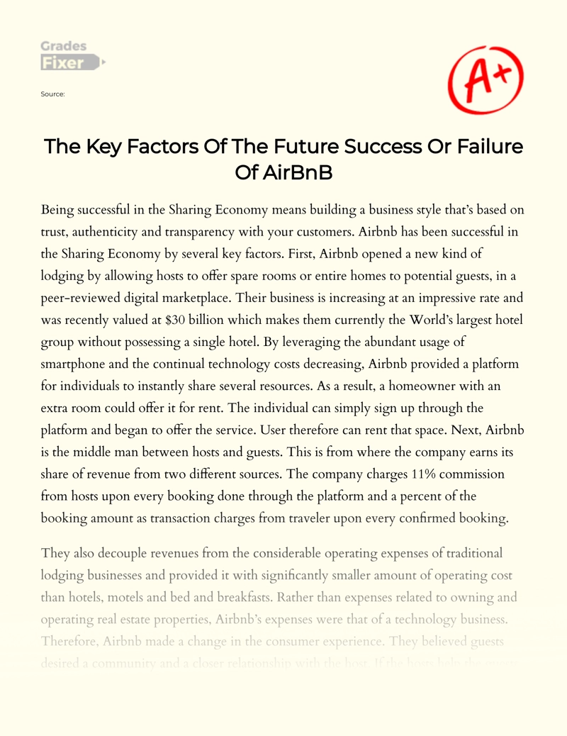 The Key Factors of The Future Success Or Failure of Airbnb essay