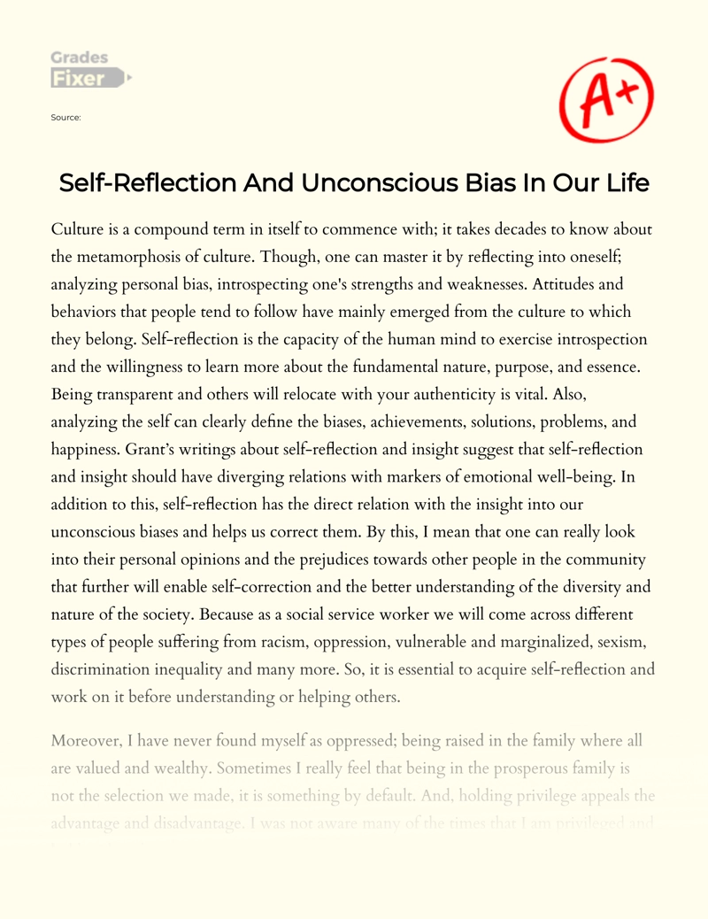 Self-reflection and Unconscious Bias in Our Life essay
