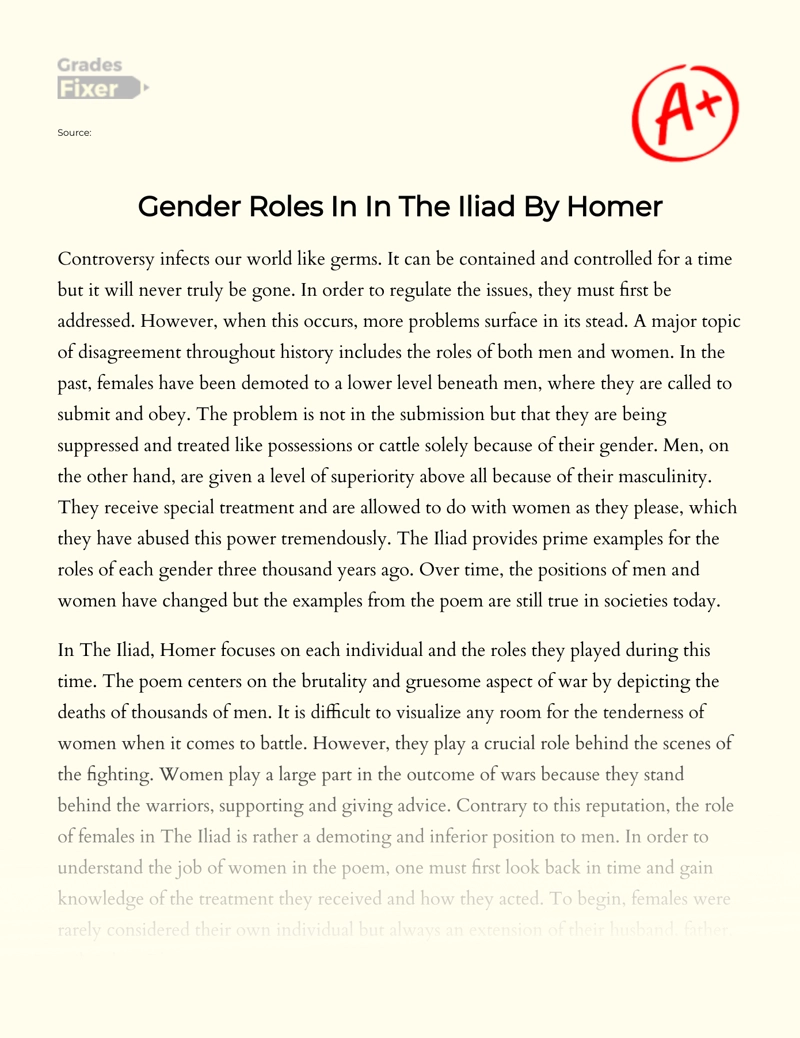 Gender Roles in "The Iliad" by Homer essay
